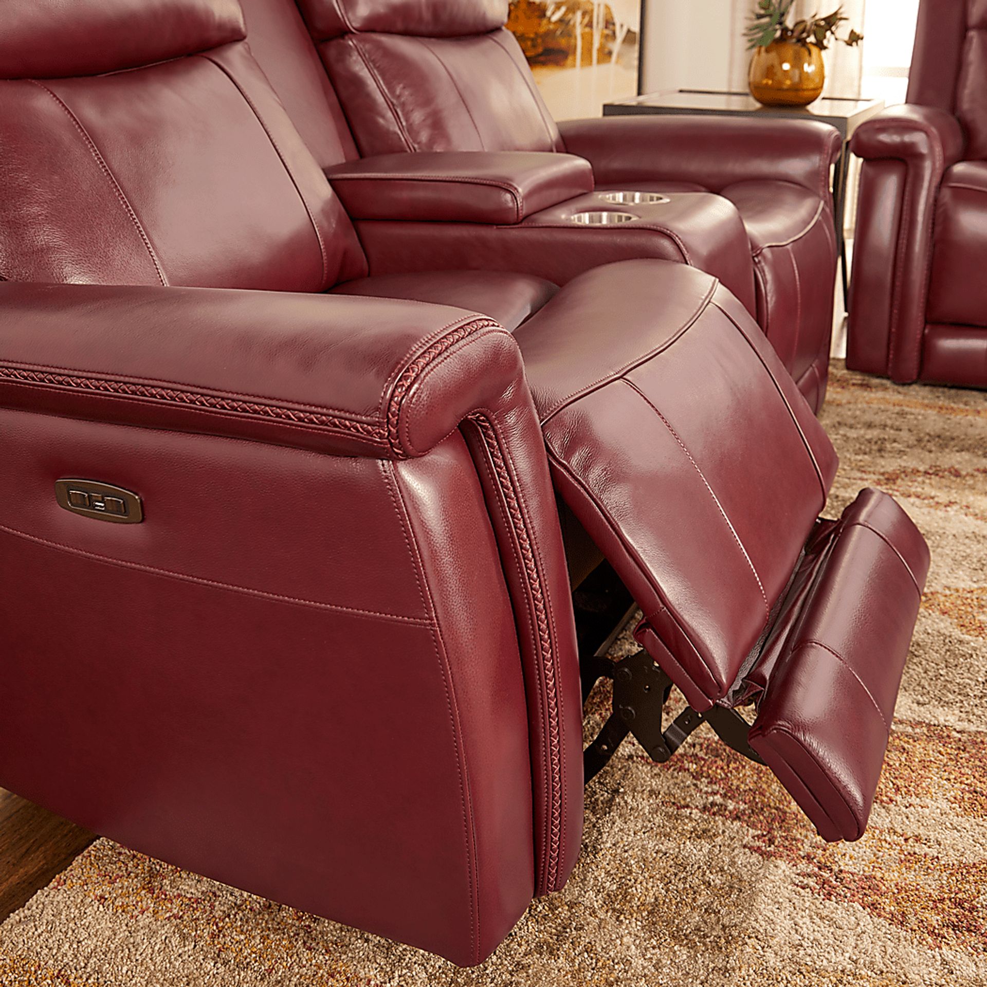Orsini Red Leather 5 Pc Dual Power Reclining Living Room - Image 9