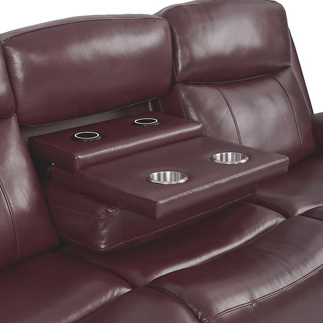 Orsini Red Leather 3 Pc Living Room with Dual Power Reclining Sofa - Thumbnail - Image 5