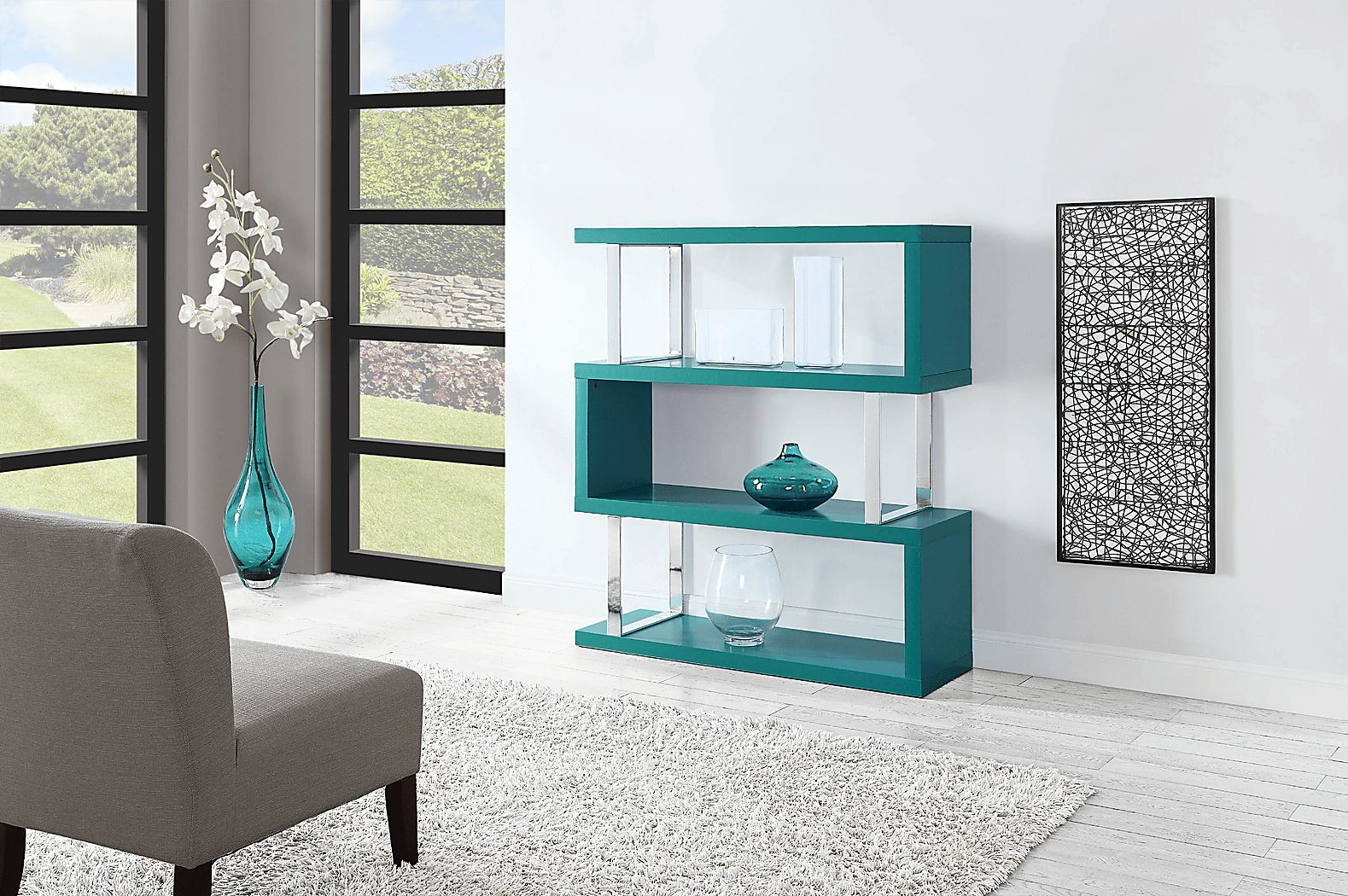 Osaka Teal Colors 3 Shelf Room Divider | Rooms to Go