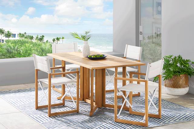 Oscar Natural 5 Pc Folding Outdoor Dining Set with White Chairs - Thumbnail - Image 1