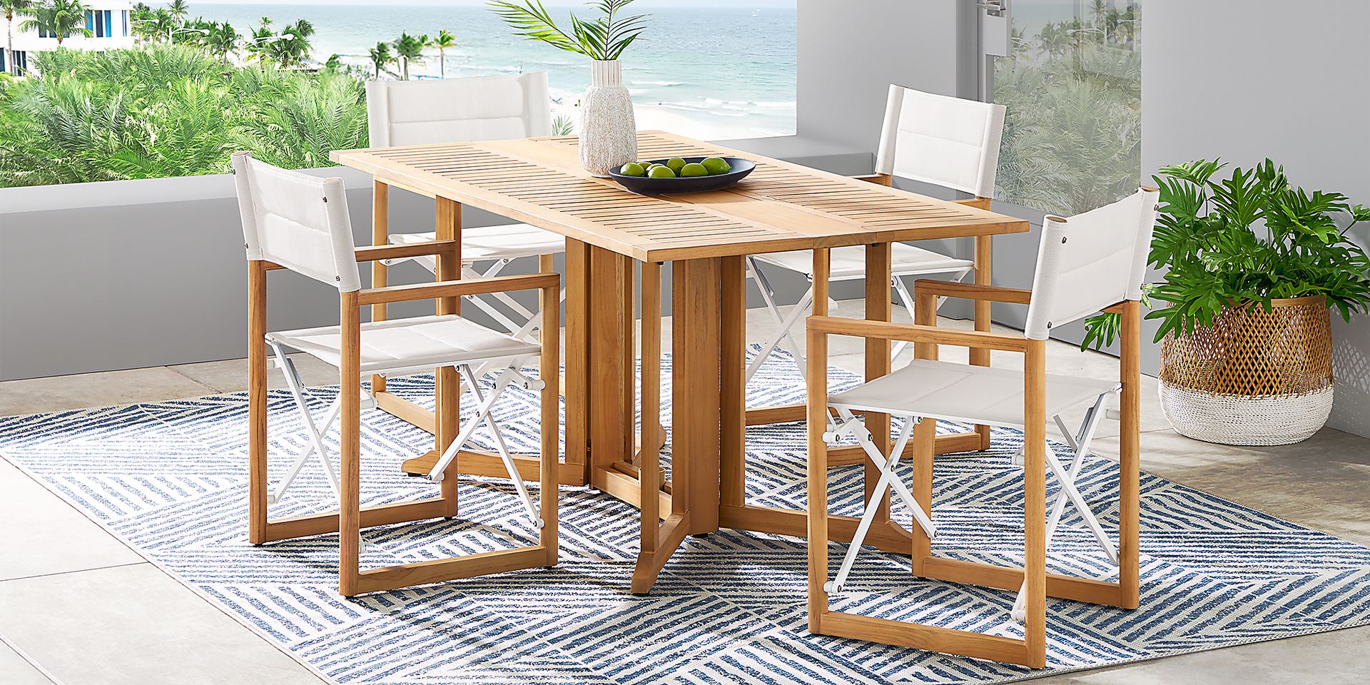 Oscar Natural 5 Pc Folding Outdoor Dining Set with White Chairs - Image 1