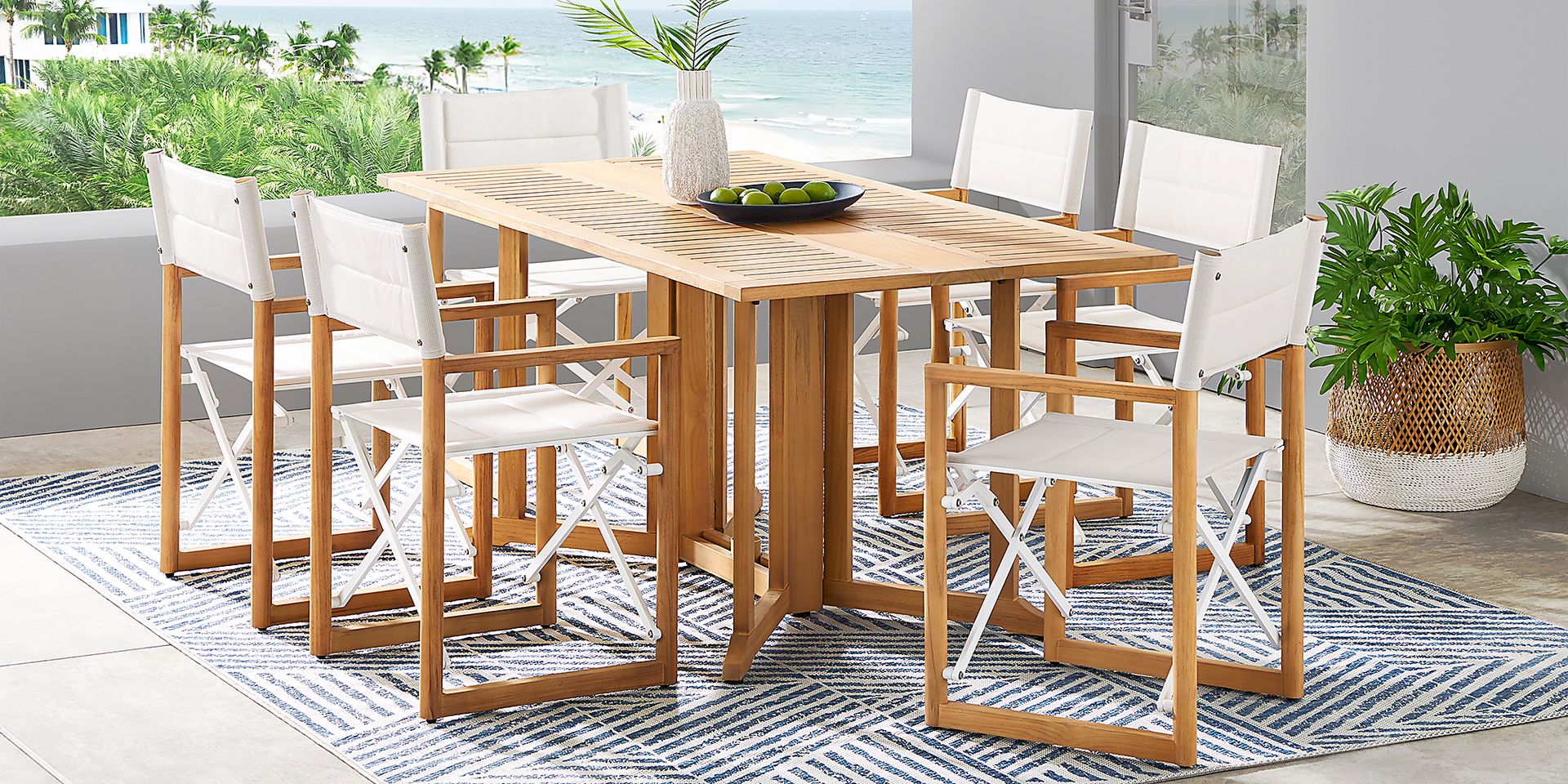 Oscar Natural 7 Pc Folding Outdoor Dining Set with White Chairs - Image 1