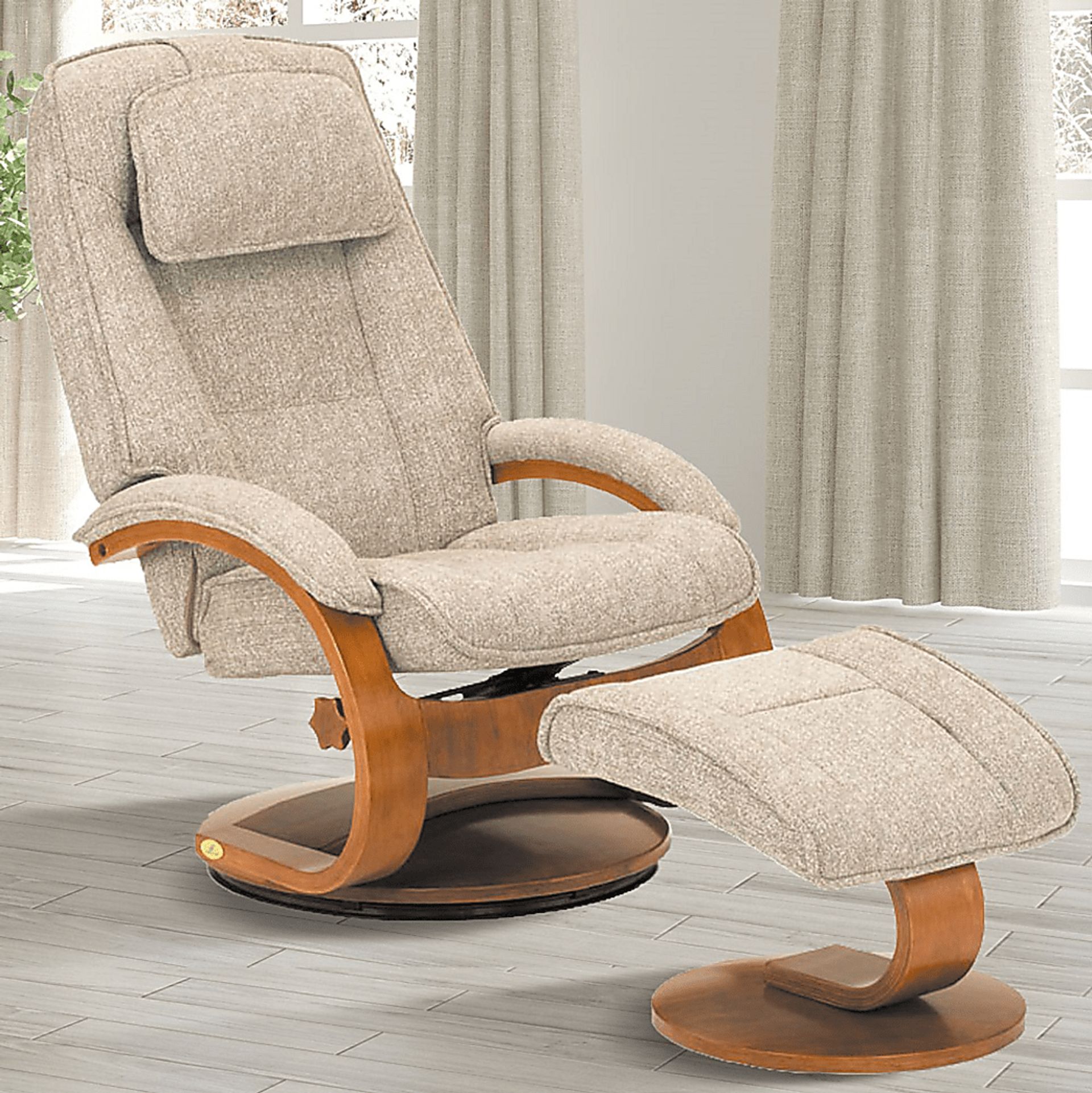Oslo Collection Bergen Beige Recliner & Ottoman - Image 2