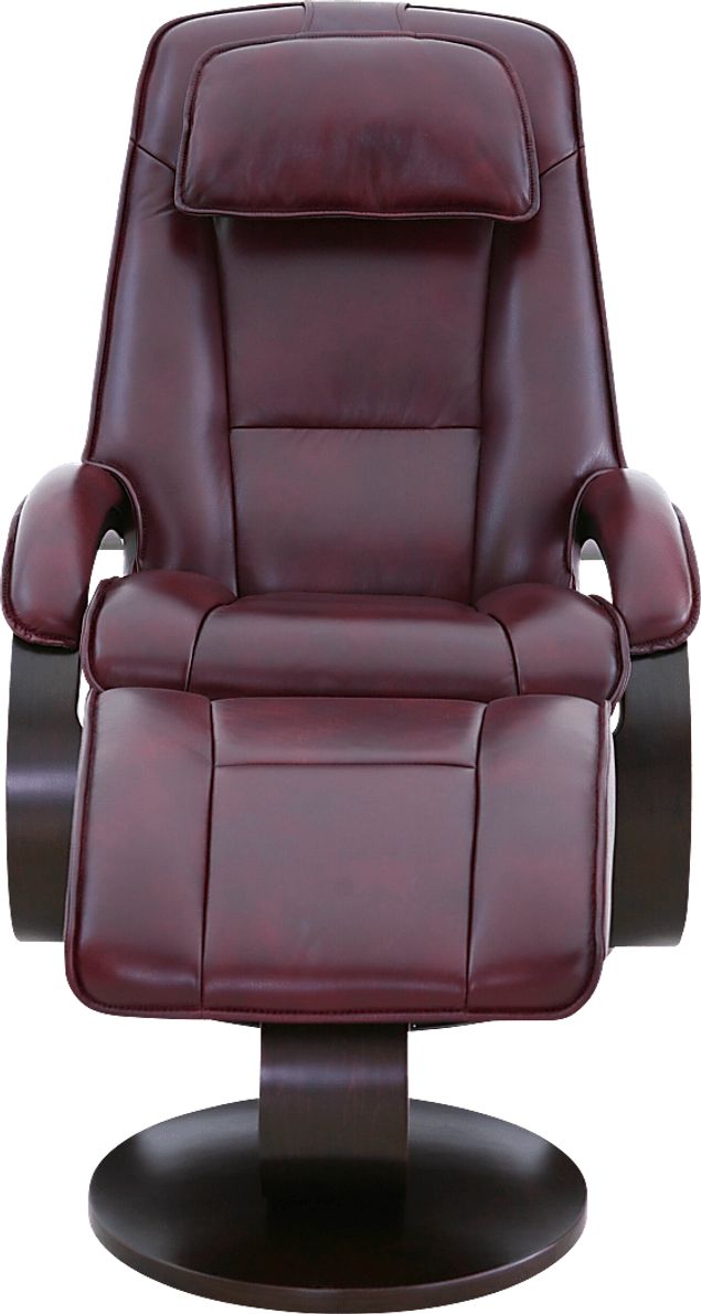Oslo Collection Bergen Burgundy Recliner and Ottoman Rooms To Go