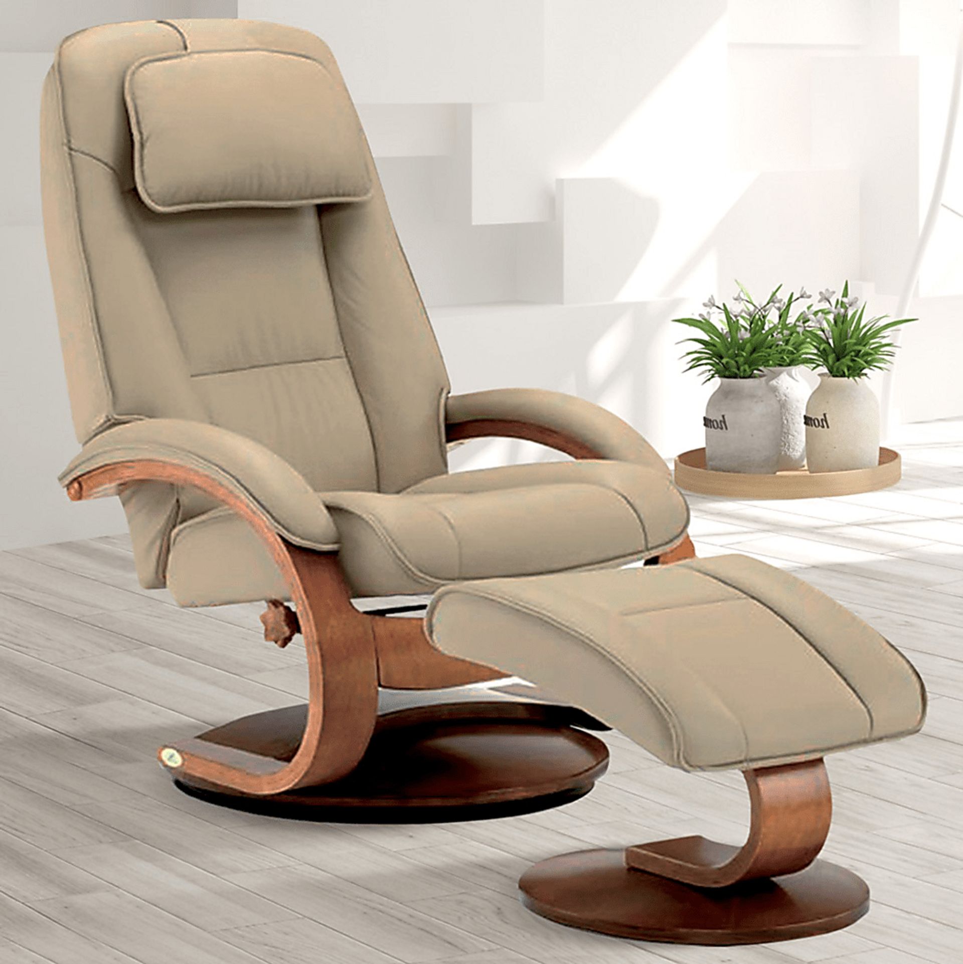 Oslo Collection Bergen Tan Recliner and Ottoman - Image 2