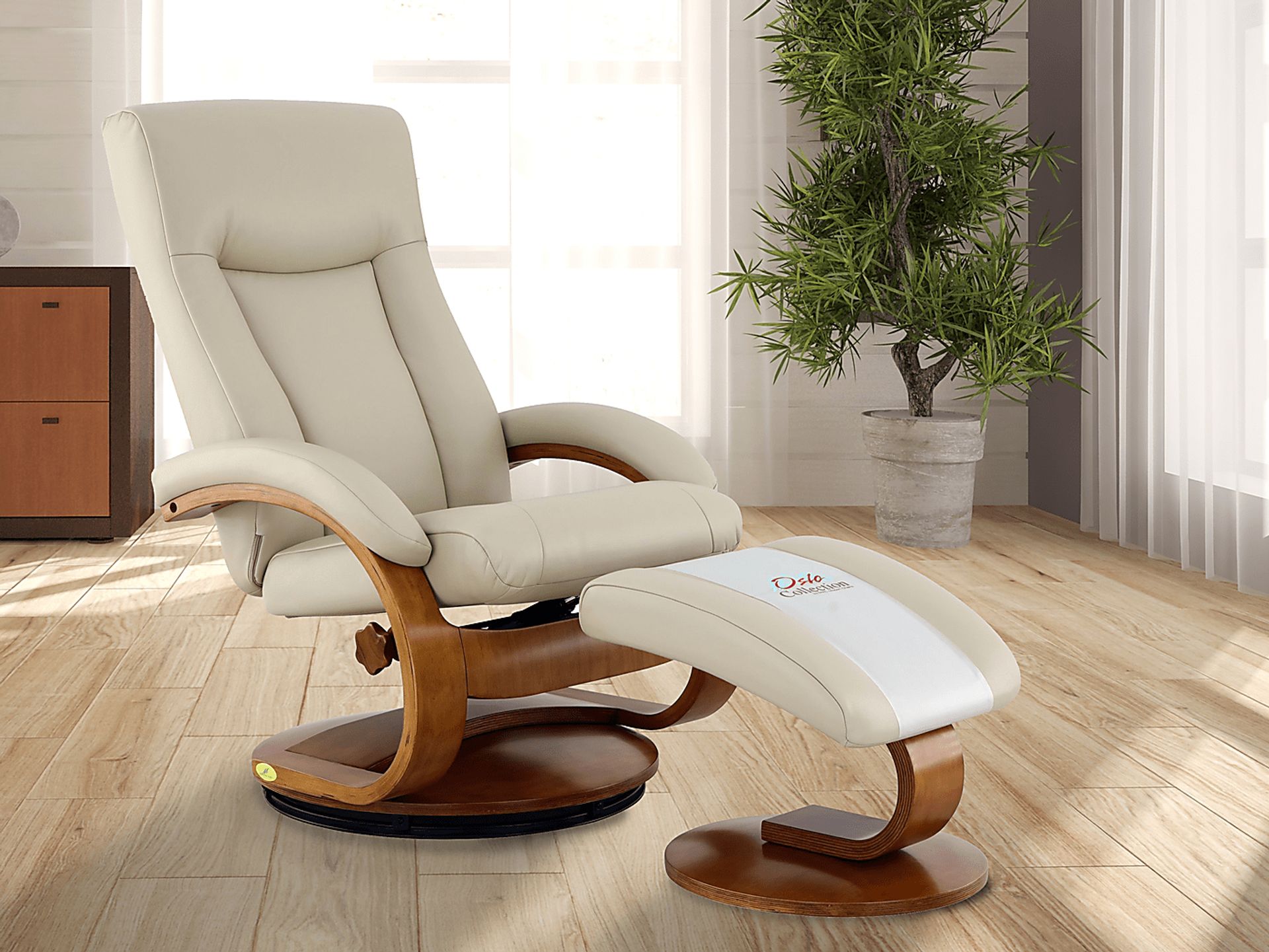Oslo Collection Hamar Beige Recliner & Ottoman - Image 2