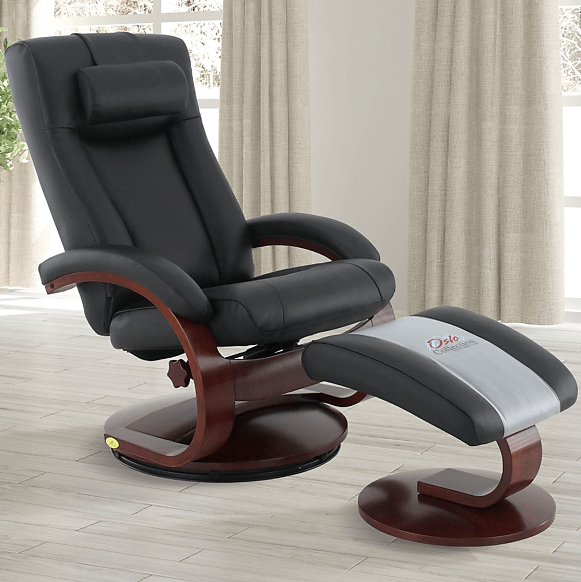 Oslo Collection Hamar Black Leather Recliner & Ottoman - Image 2