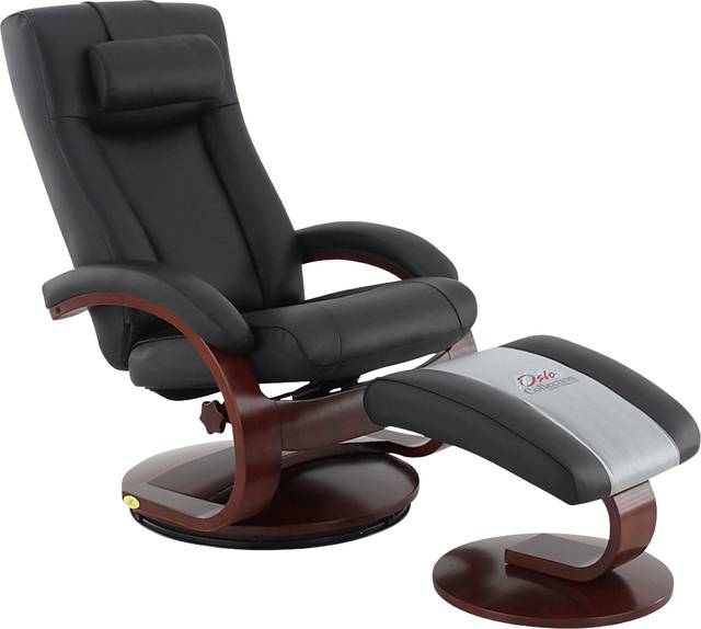 Oslo Collection Hamar Black Leather Recliner & Ottoman - Thumbnail - Image 1