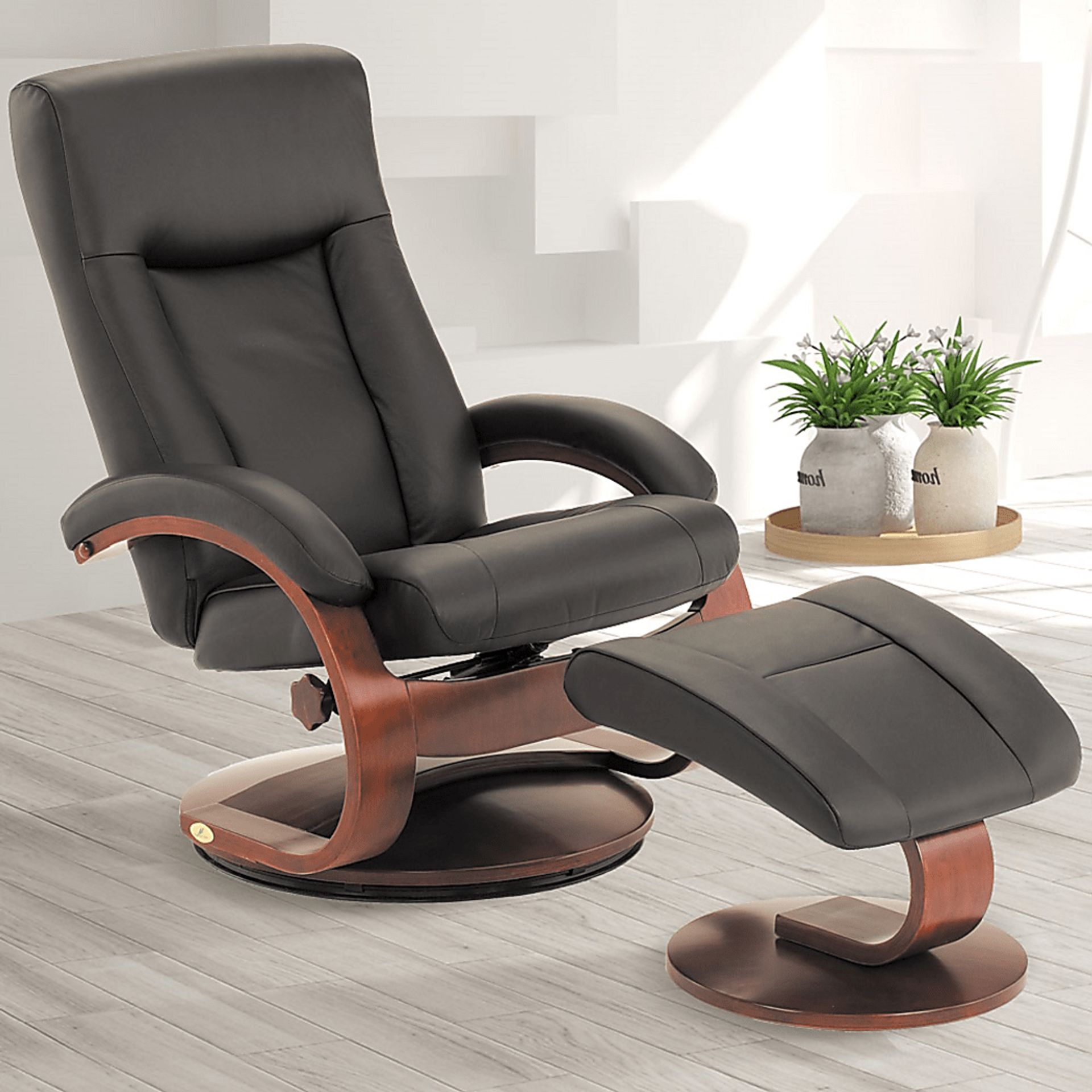 Oslo Collection Hamar Black Recliner & Ottoman - Image 2
