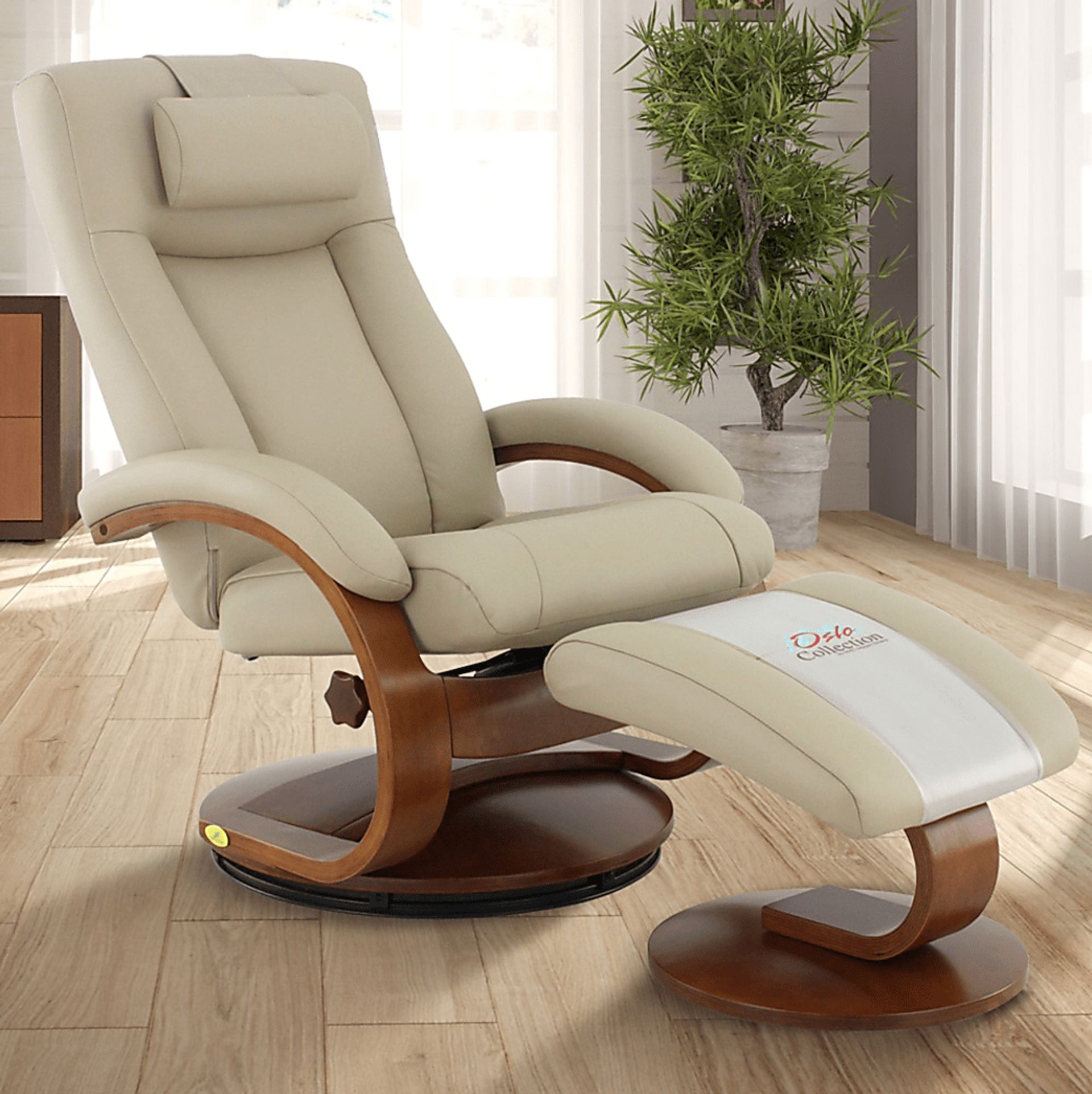 Oslo Collection Hamar Tan Leather Recliner & Ottoman - Image 2