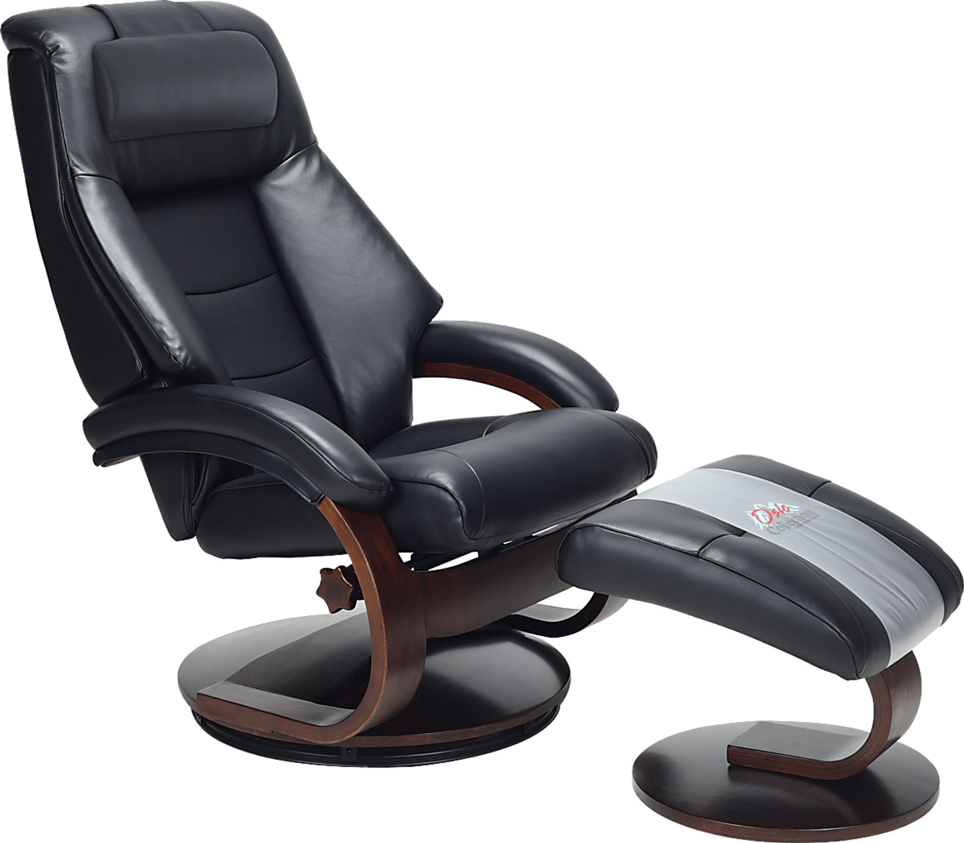 Oslo Collection Mandal Black Leather Recliner & Ottoman - Image 1