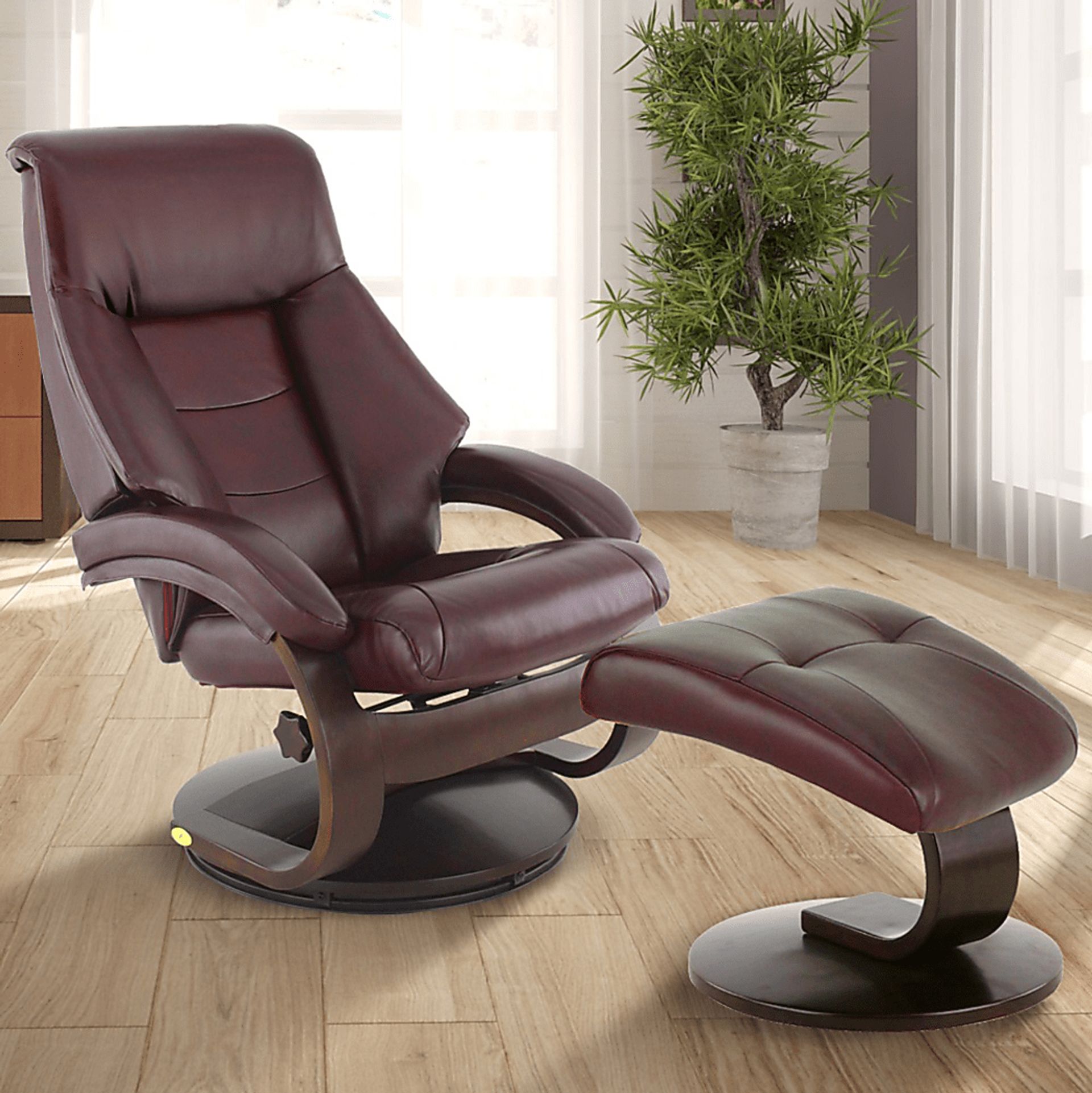 Oslo Collection Mandal Burgundy Recliner & Ottoman - Image 2