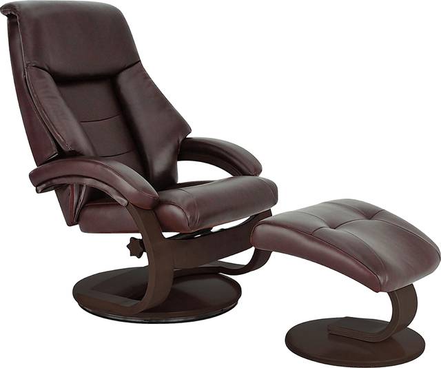 Oslo Collection Mandal Burgundy Recliner & Ottoman - Thumbnail - Image 1