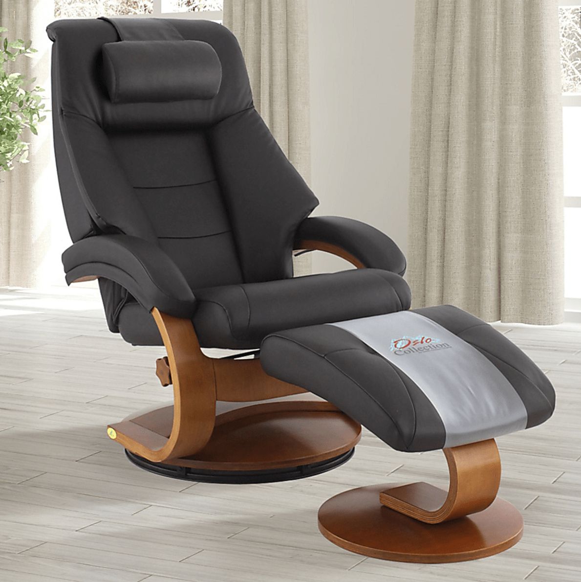 Oslo Collection Mandal Espresso Leather Recliner & Ottoman Rooms To Go