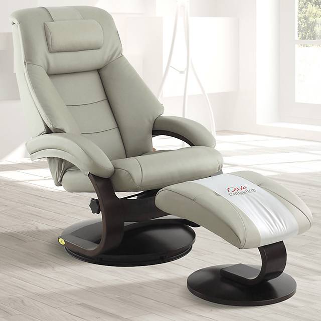 Oslo Collection Mandal Gray Leather Recliner & Ottoman - Thumbnail - Image 2