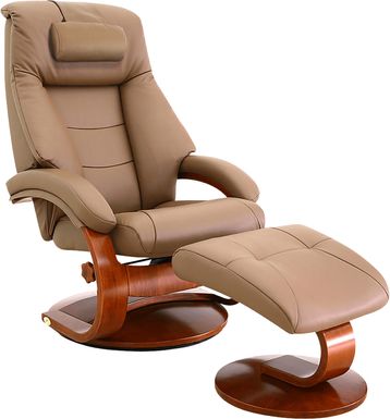 Oslo Collection Mandal Tan Leather Recliner & Ottoman