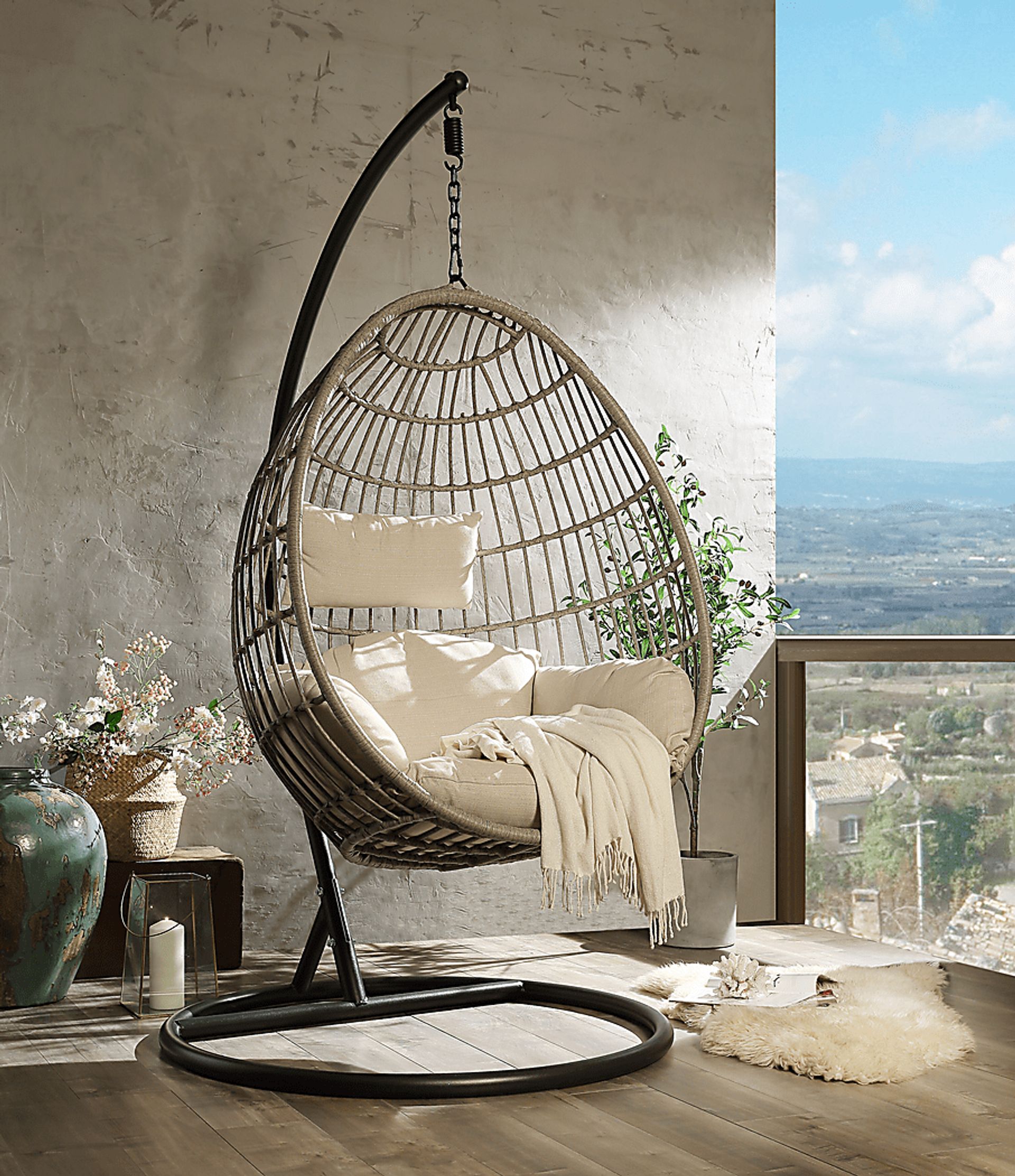 Outdoor Astani Beige Hanging Chair - Image 2