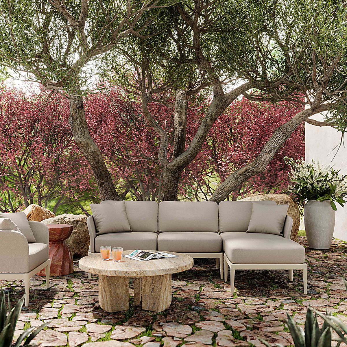 Brenkman Taupe Beige Polyester Fabric Outdoor Sectional Rooms to Go