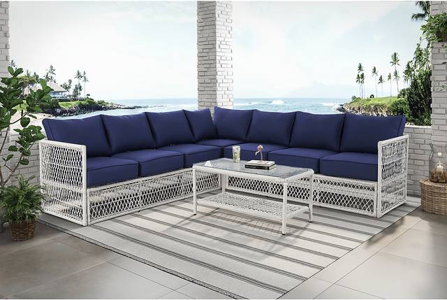 Outdoor Burkholder Blue Sectional and Cocktail Table - Thumbnail - Image 7