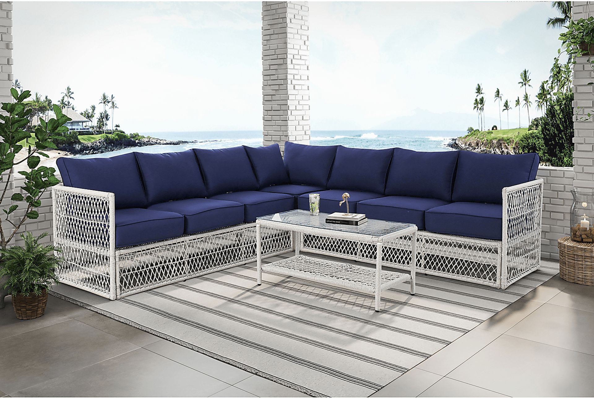 Outdoor Burkholder Blue Sectional and Cocktail Table - Image 7