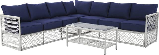 Outdoor Burkholder Blue Sectional and Cocktail Table - Thumbnail - Image 1
