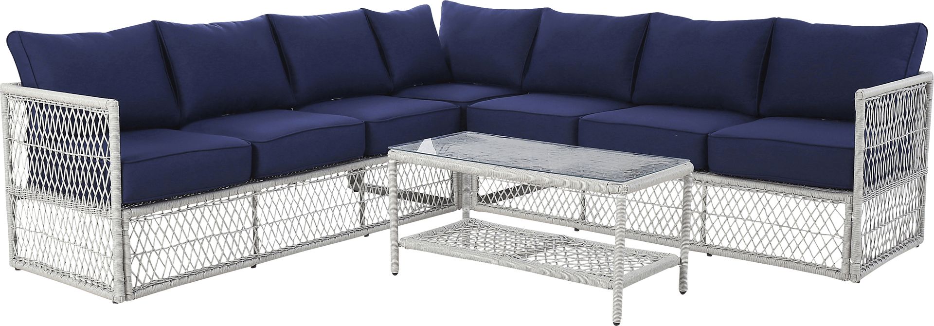 Outdoor Burkholder Blue Sectional and Cocktail Table - Image 1