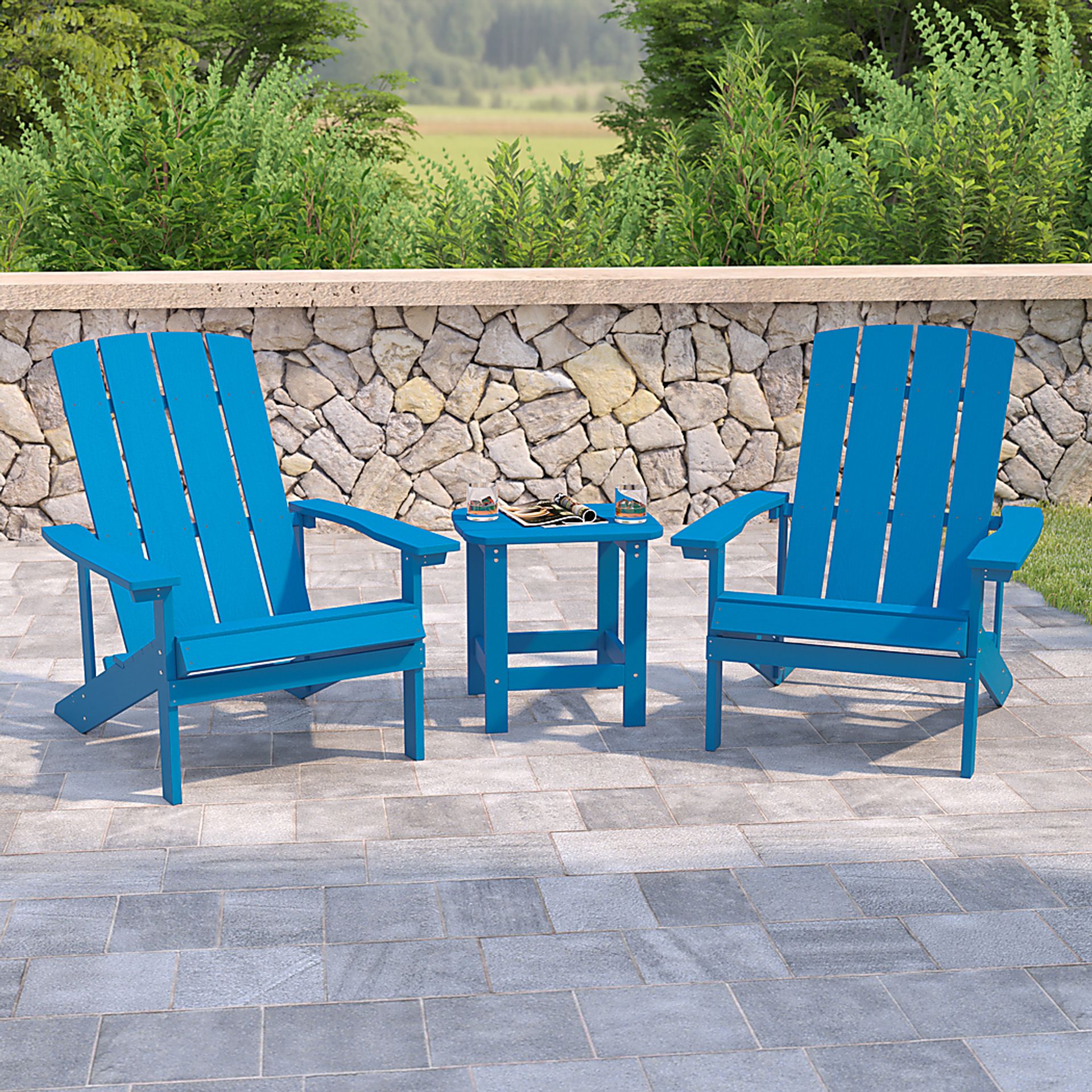 Outdoor Charleslynn Blue Adirondack Chairs and Side Table - Image 6