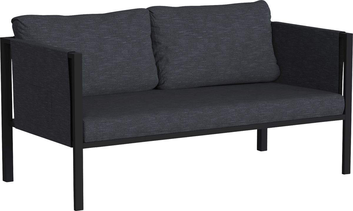 Dellanor Charcoal Black,Gray Polypropylene Fabric Outdoor Loveseat