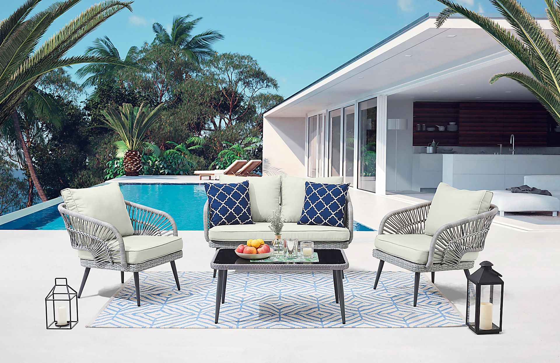Outdoor Eashley Cream 4 Pc Conversation Set - Image 2