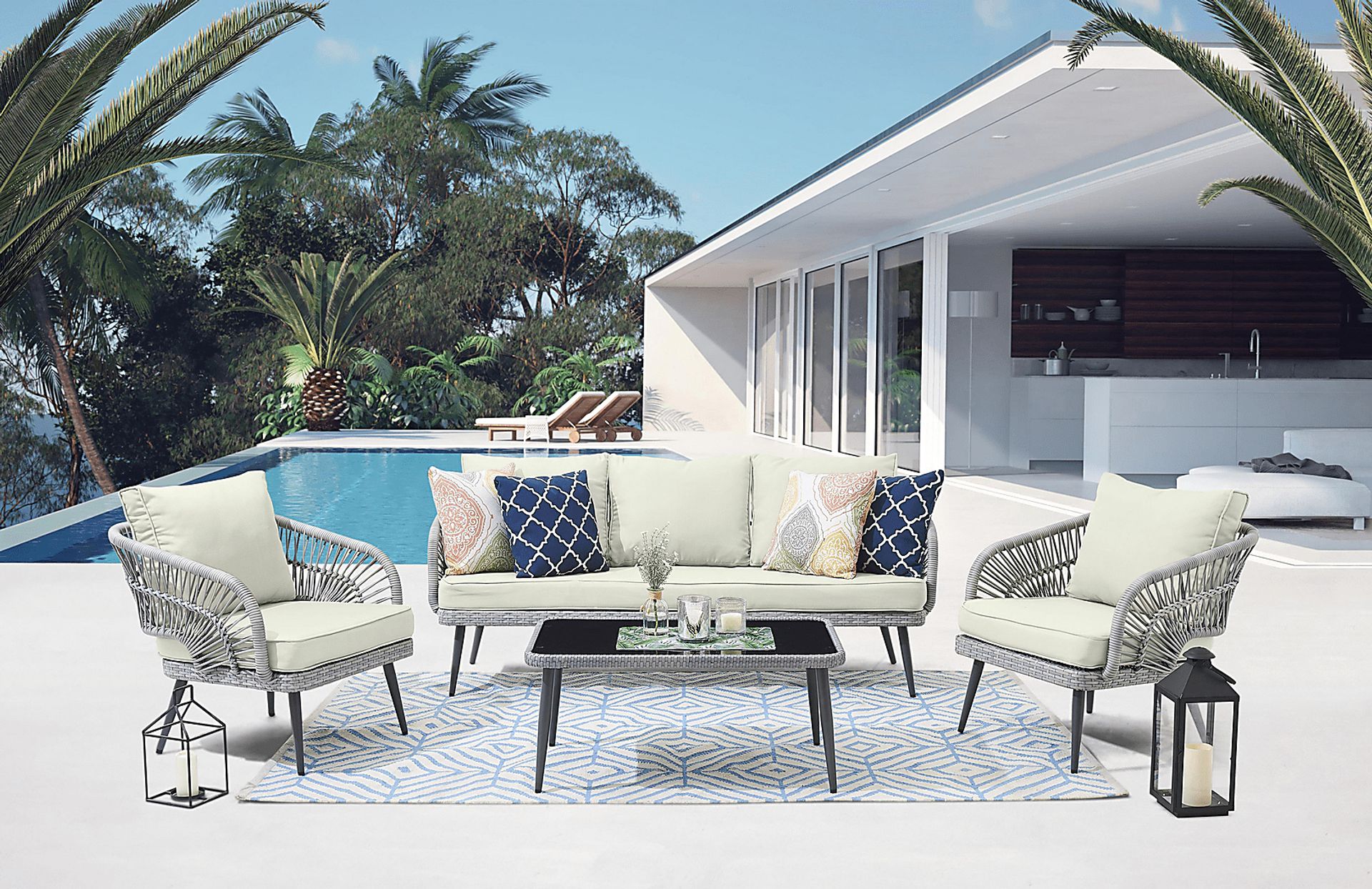 Outdoor Eashley Cream 4 Pc Conversation Set - Image 2