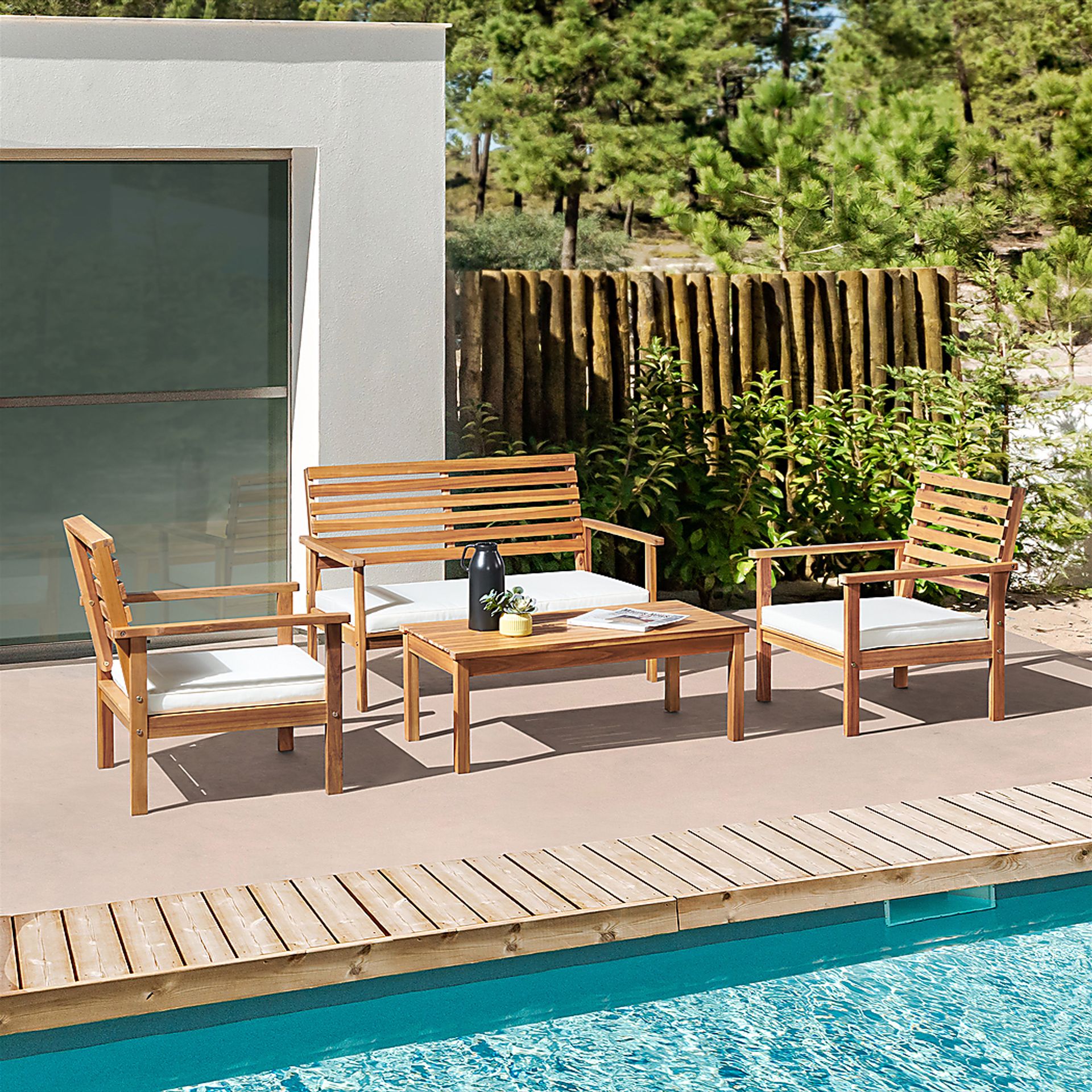 Outdoor Goethe Brown Bench with Cocktail Table - Image 2