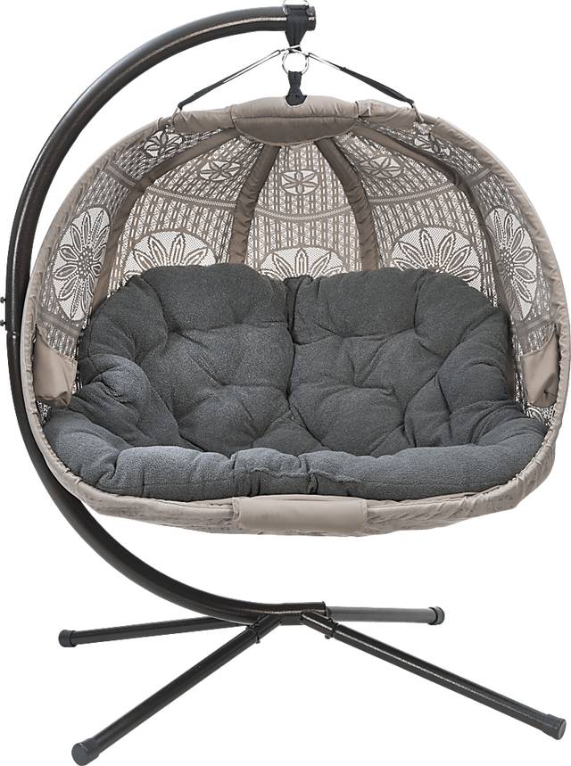 Outdoor Gratten Brown Hanging Loveseat - Thumbnail - Image 1