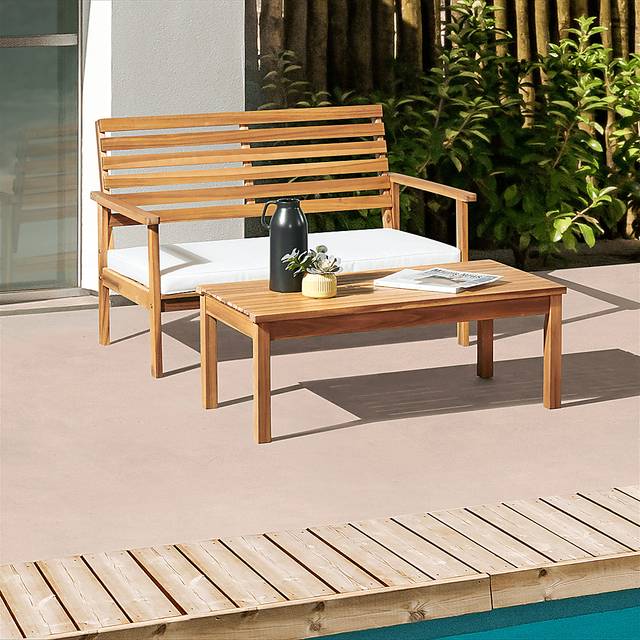 Outdoor Heatherrglen Brown Bench and Cocktail Table Set - Thumbnail - Image 2