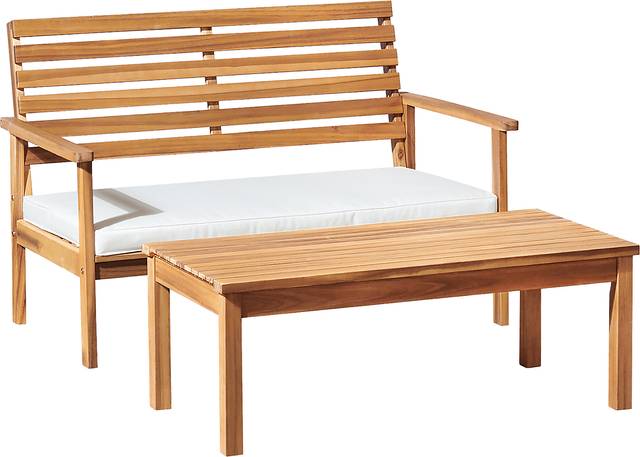 Outdoor Heatherrglen Brown Bench and Cocktail Table Set - Thumbnail - Image 1