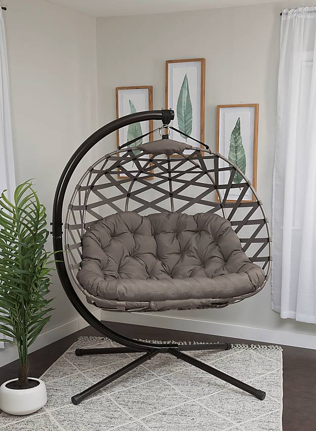 Outdoor Hollette Brown Hanging Loveseat - Thumbnail - Image 7