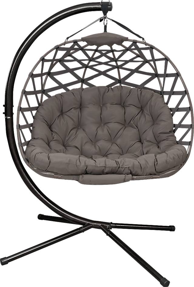 Outdoor Hollette Brown Hanging Loveseat - Thumbnail - Image 1
