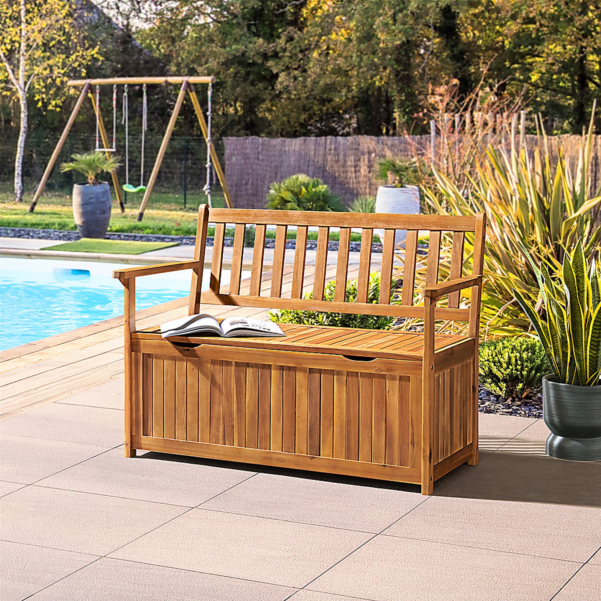 Outdoor Huega Brown Storage Bench - Image 2