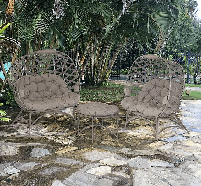 Outdoor Karlotta Beige Conversation Set, Set of 3 - Thumbnail - Image 2