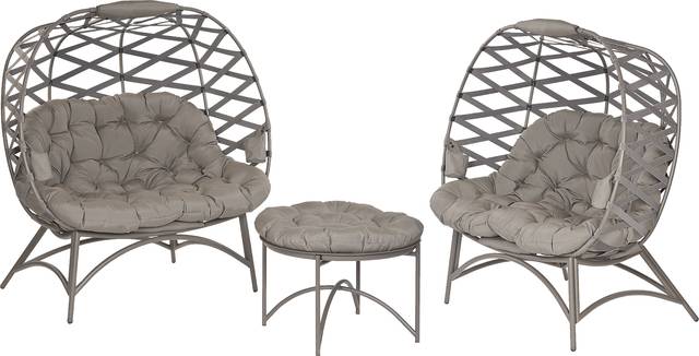 Outdoor Karlotta Beige Conversation Set, Set of 3 - Thumbnail - Image 1
