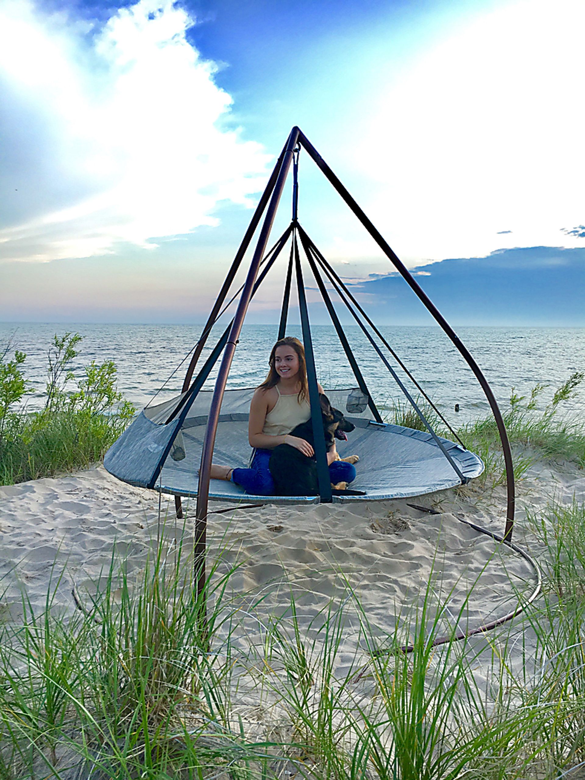 Outdoor Kelya II Brown Hammock Hanging Chair with Stand - Image 3