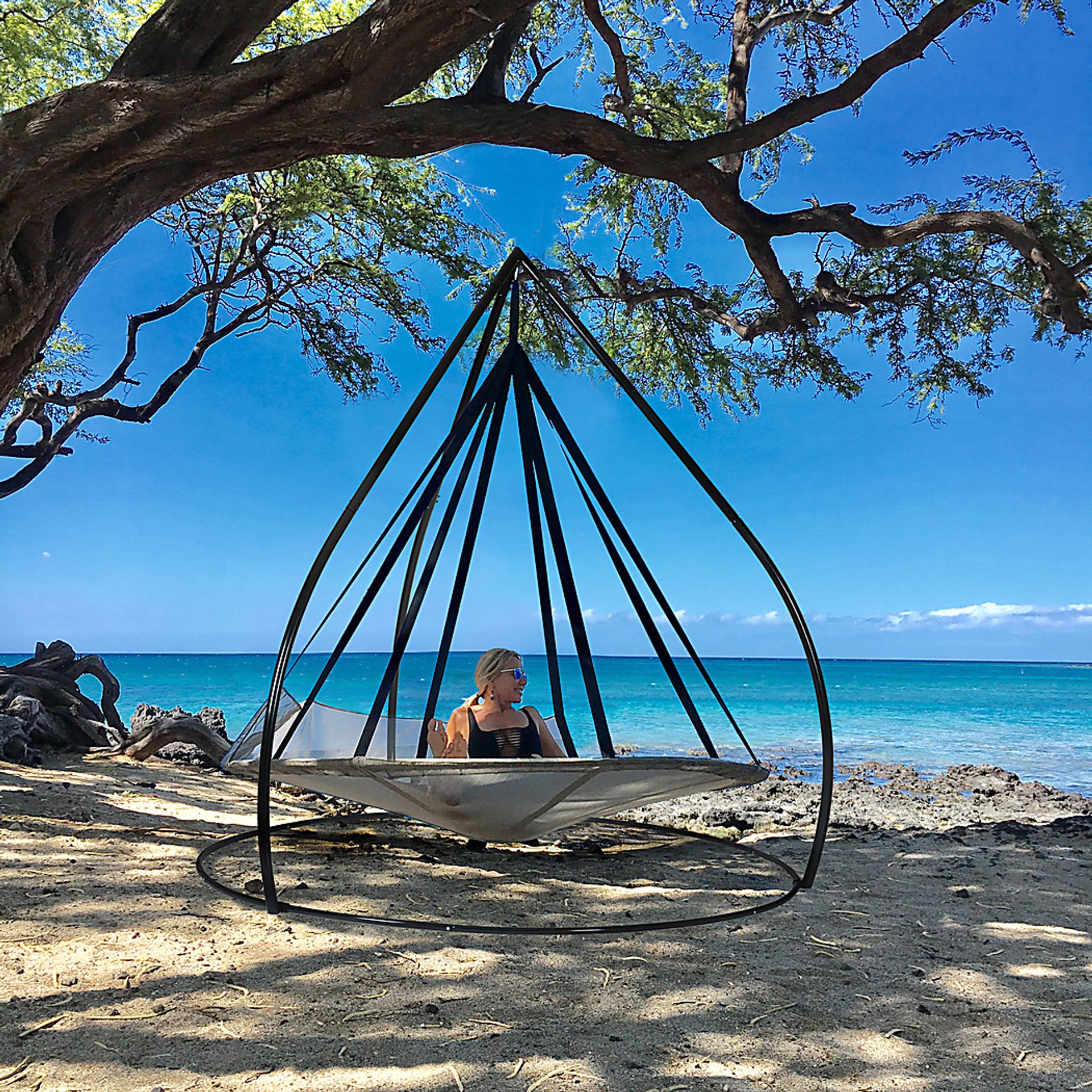 Outdoor Kelya II Brown Hammock Hanging Chair with Stand - Image 4
