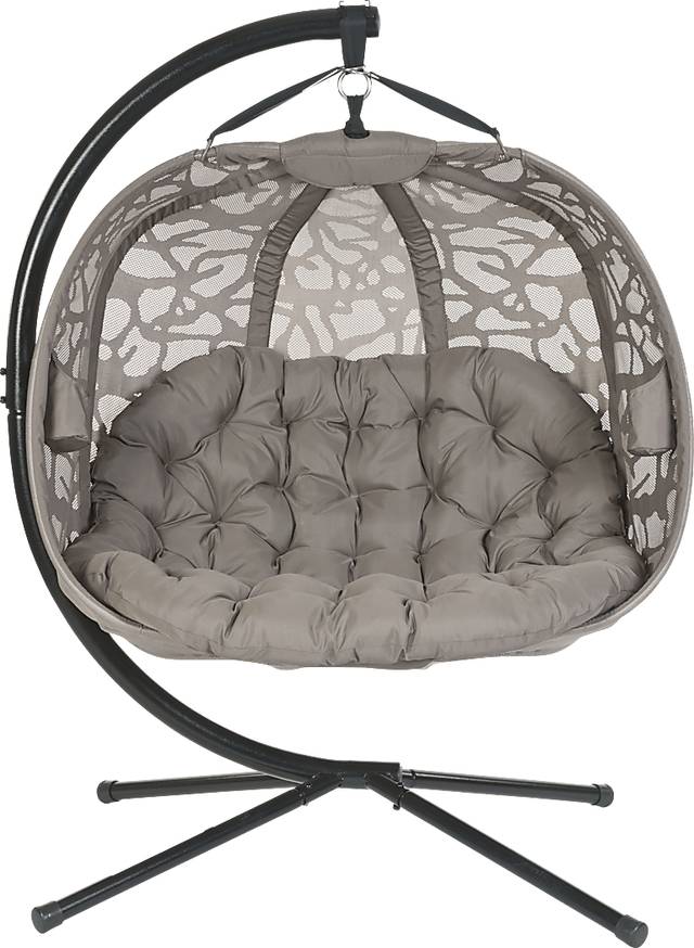 Outdoor Kimbard Beige Hanging Loveseat - Thumbnail - Image 1