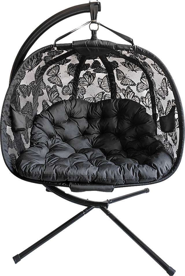 Outdoor Kimbard Black Hanging Loveseat - Thumbnail - Image 1