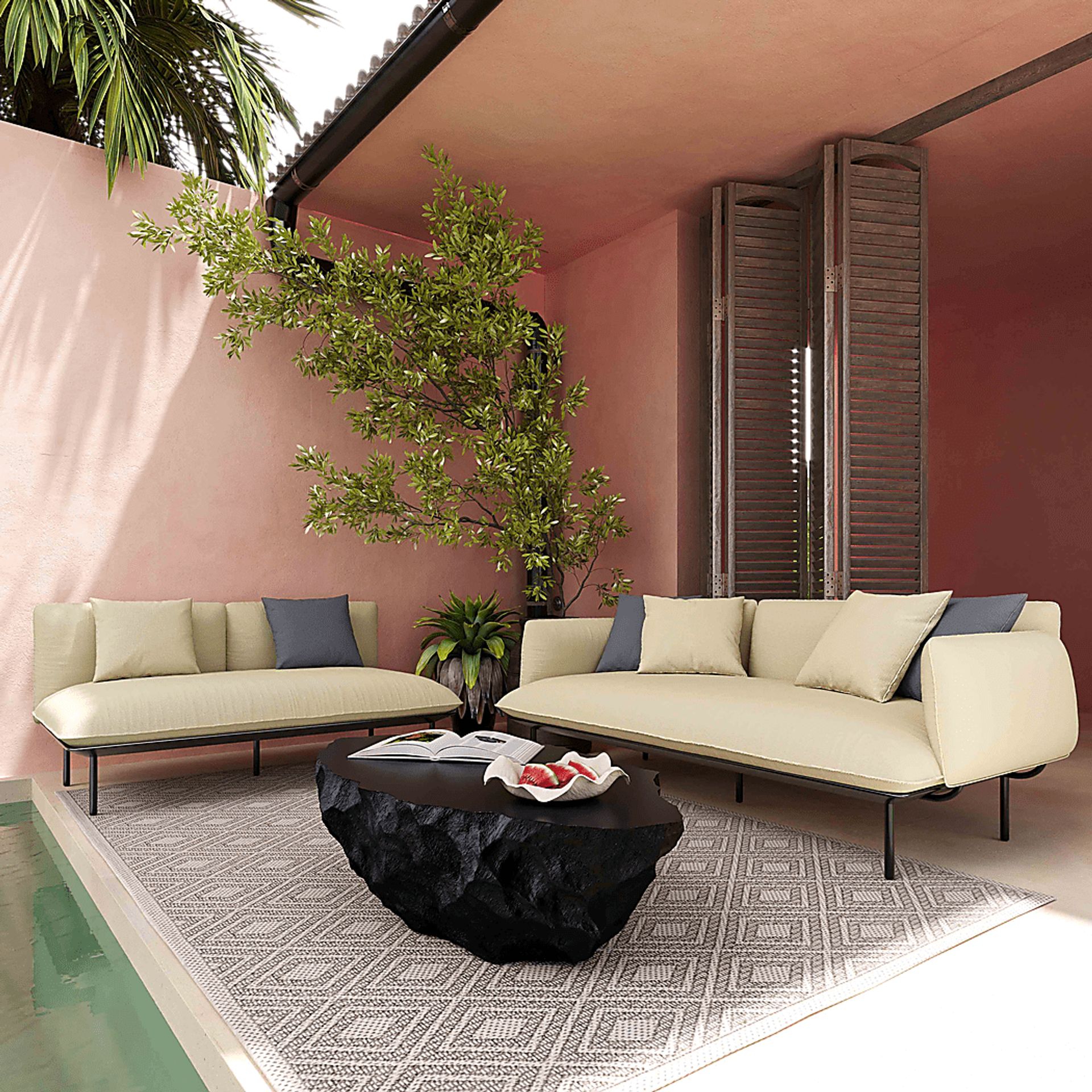 Outdoor Laurine Beige Loveseat - Image 2