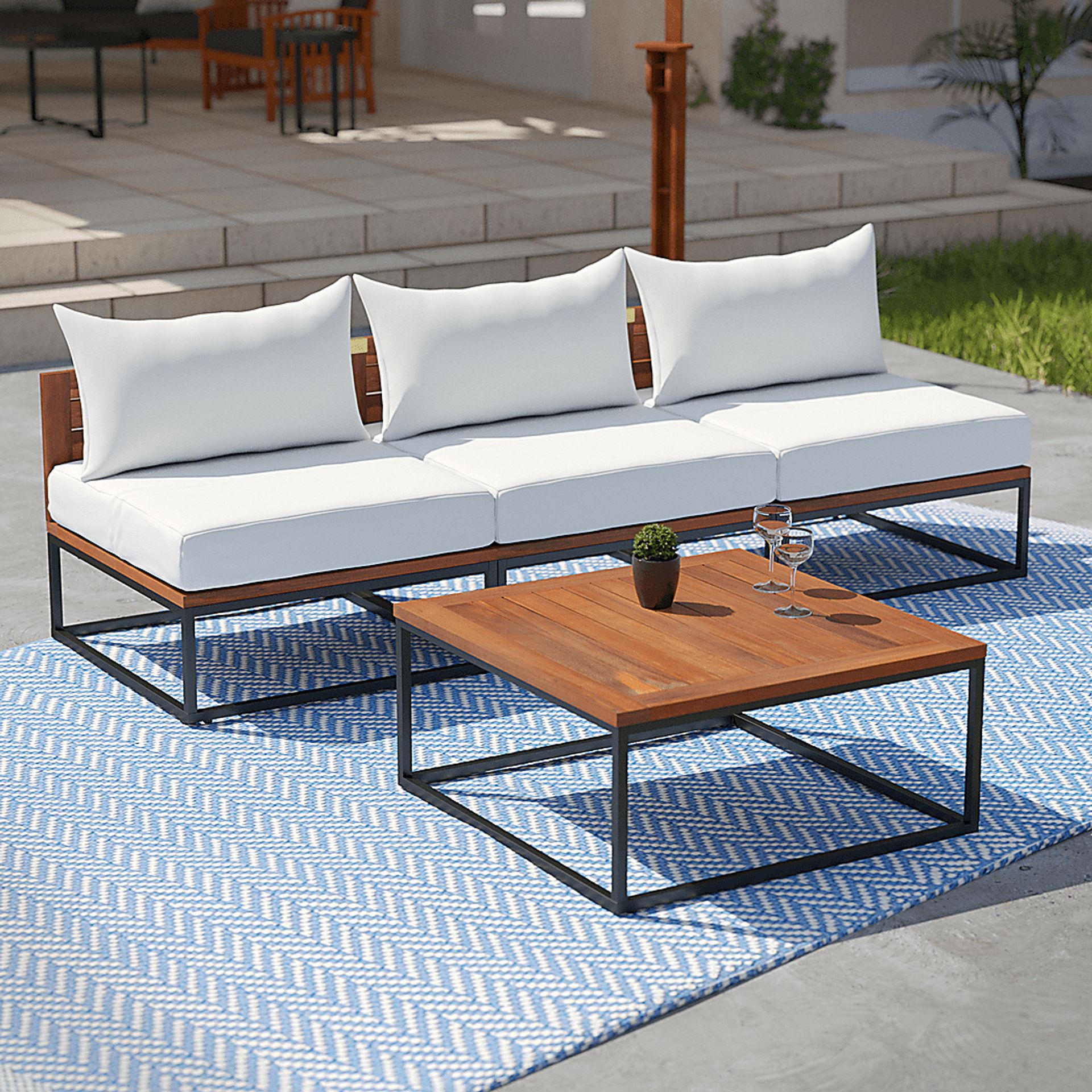 Outdoor Laverne Modular White Sofa and Cocktail Table, Set of 2 - Image 2