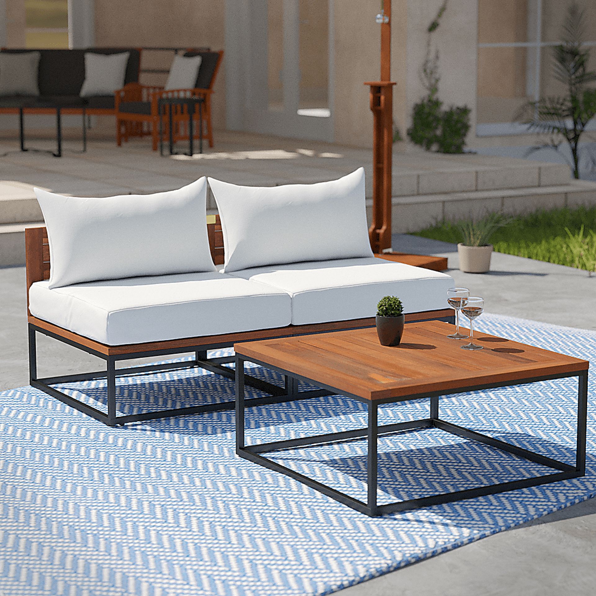 Outdoor Laverne Modular White Loveseat and Cocktail Table, Set of 2 - Image 2