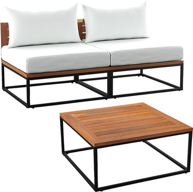 Outdoor Laverne Modular White Loveseat and Cocktail Table, Set of 2