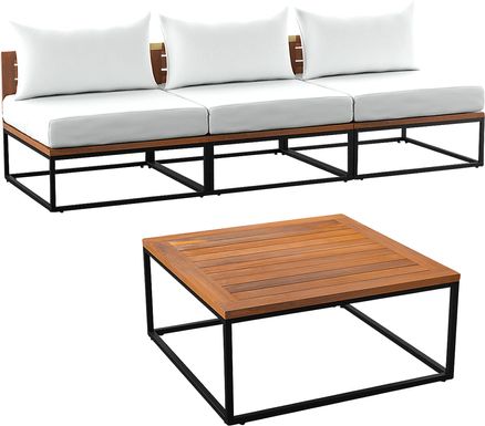Outdoor Laverne Modular White Sofa and Cocktail Table, Set of 2