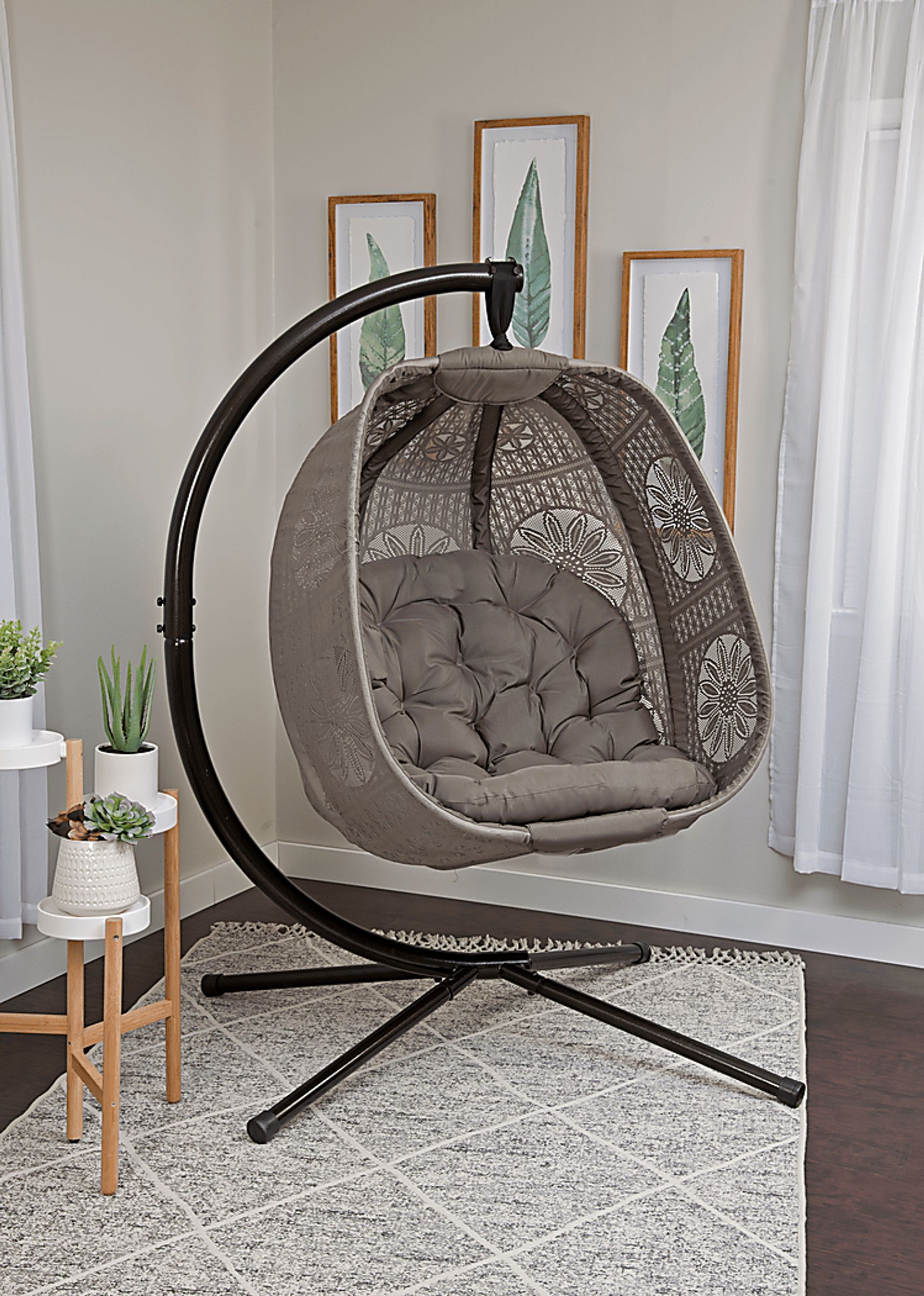Maquel Beige Outdoor Hanging Egg Chair | Rooms to Go