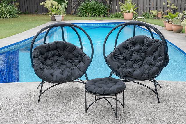 Outdoor Martim Black Conversation Set, Set of 3 - Thumbnail - Image 2